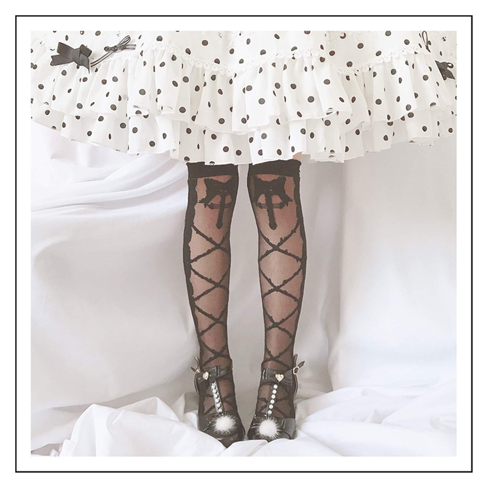 Chaussettes japonaises Lolita pour look Harajuku d'été légères en gaze de verre noires