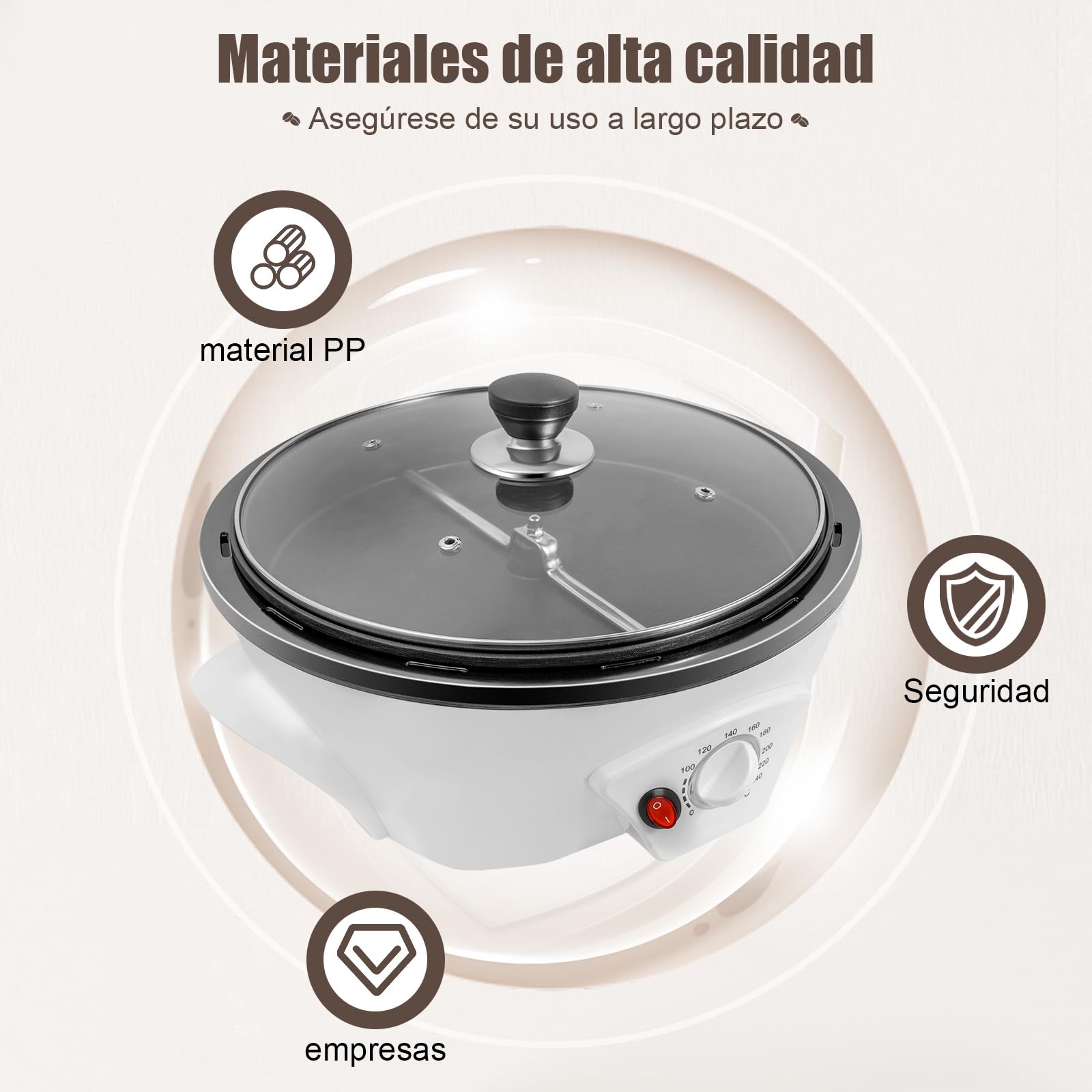 Tostador De Café 1200w Con Temperado Regulable Para Asar Granos De Café Cacahuetes Semillas De Melón Adecuado Para Principiantes Y Aficionados Del Café (Blanco)