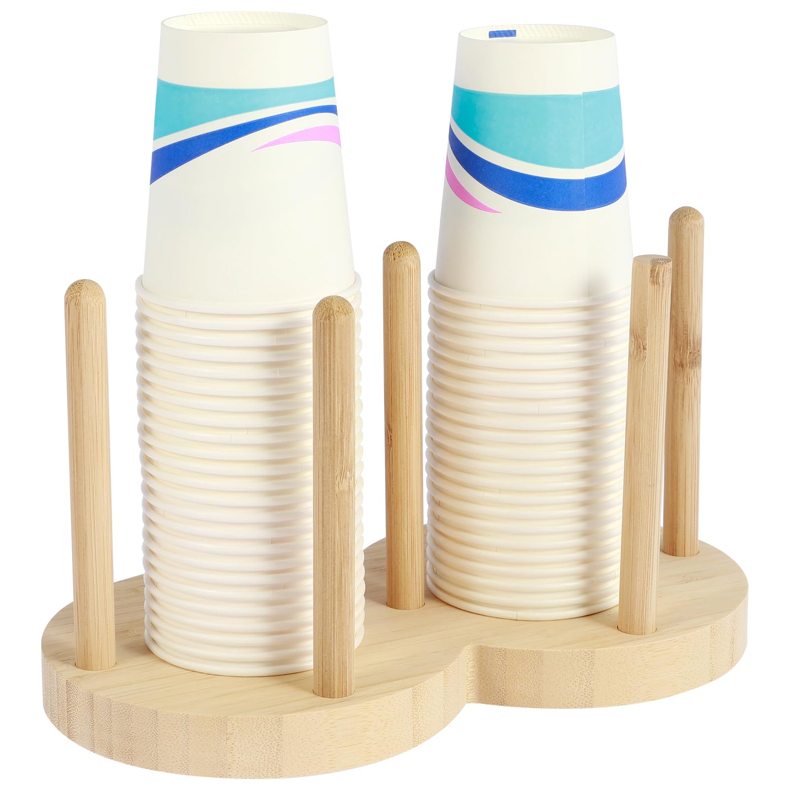 RHAIQBVC Coffee Cup Holder Bamboo Cups Dispenser Organizer Cup Storage Rack Paper Cup and Lid Holder Cup Organizers for Countertop Coffee Bar Kitchen(2 Grid)