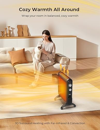 Miniatura 3 de Reekie Calefactores eléctricos para uso en interiores, habitación grande, calentador infrarrojo de mica de convección de 1500 W con termostato,