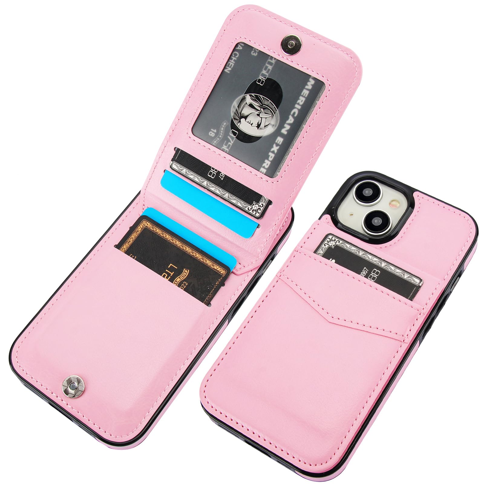 KIHUWEY Compatible with iPhone 15 Case Wallet with Credit Card Holder, Flip Premium Leather Magnetic Clasp Kickstand Heavy Duty Protective Cover for