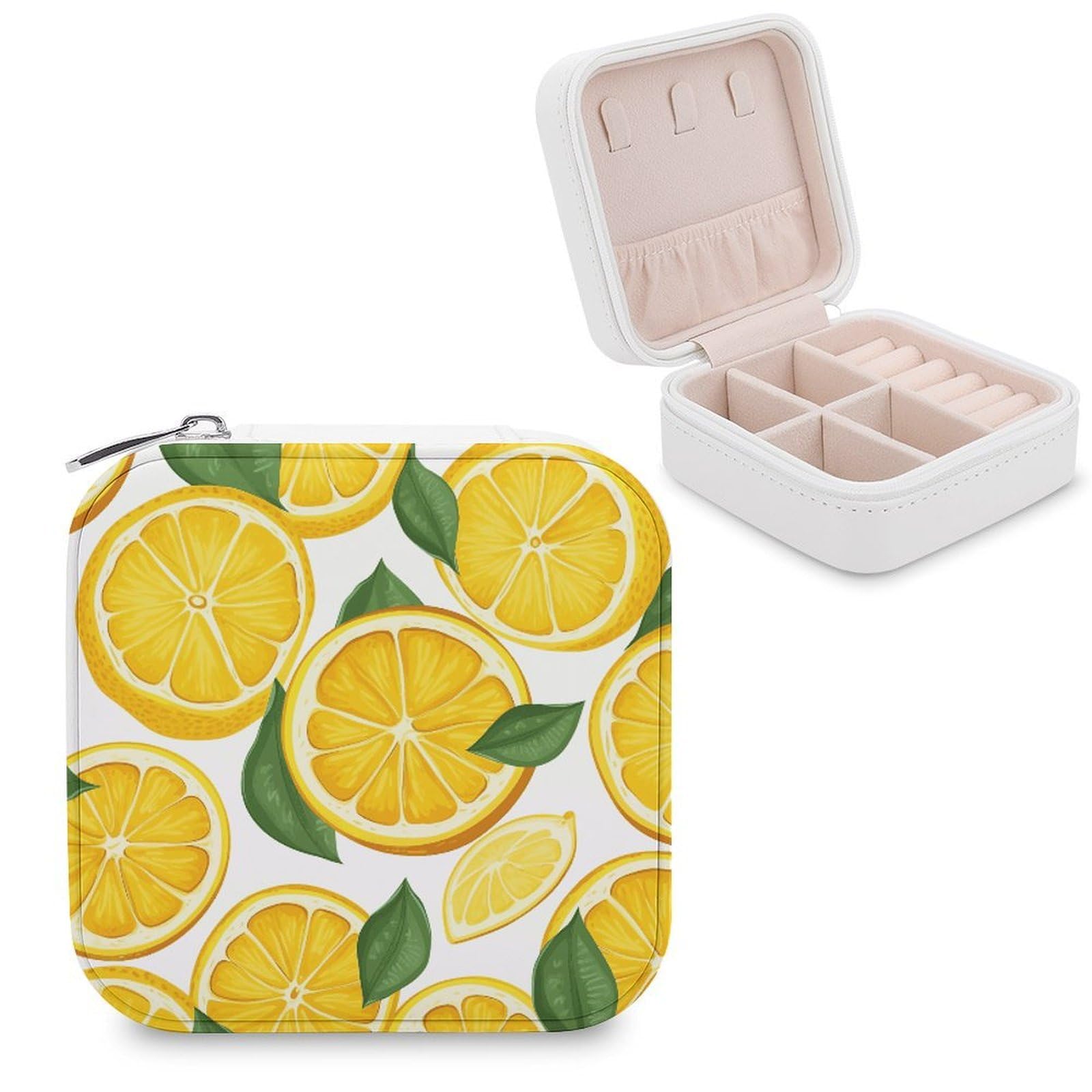 JTREHY Travel Lemon Fruit Pattern Jewelry Case Portable Display Storage Box PU Leather Mini Jewelry Travel Case Personalized Travel Jewelry Organizer Small Jewelry Box for Women