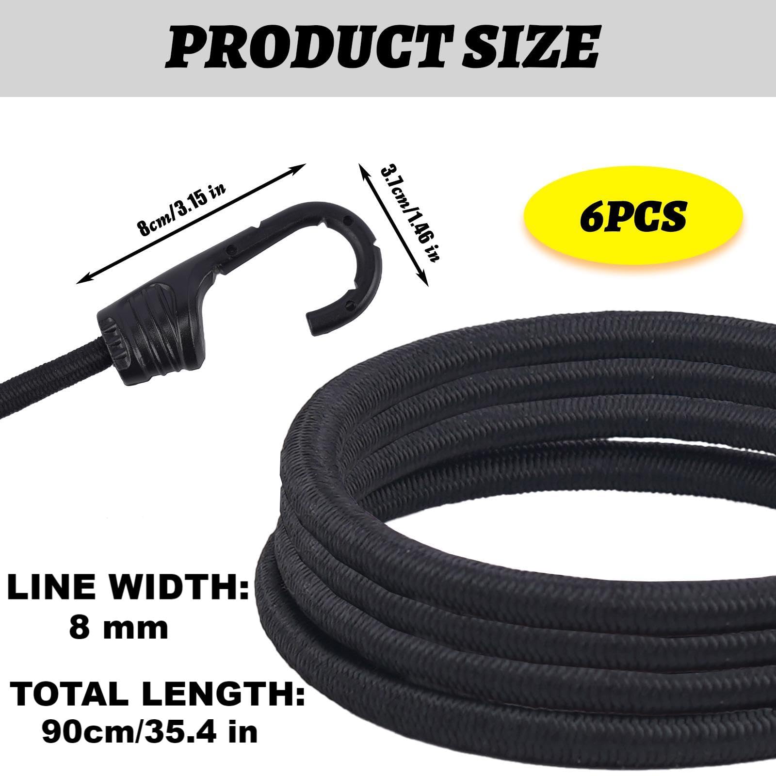 VirtuGro 6 Pack 90cm Bungee Cords with Hooks Black Heavy Duty Bungee Cords Weatherproof & UV-Resistant Long Bungee Straps with Hooks Elastic Straps for Camp Luggage Garden Furniture Kayak Rack Truck - Image 2