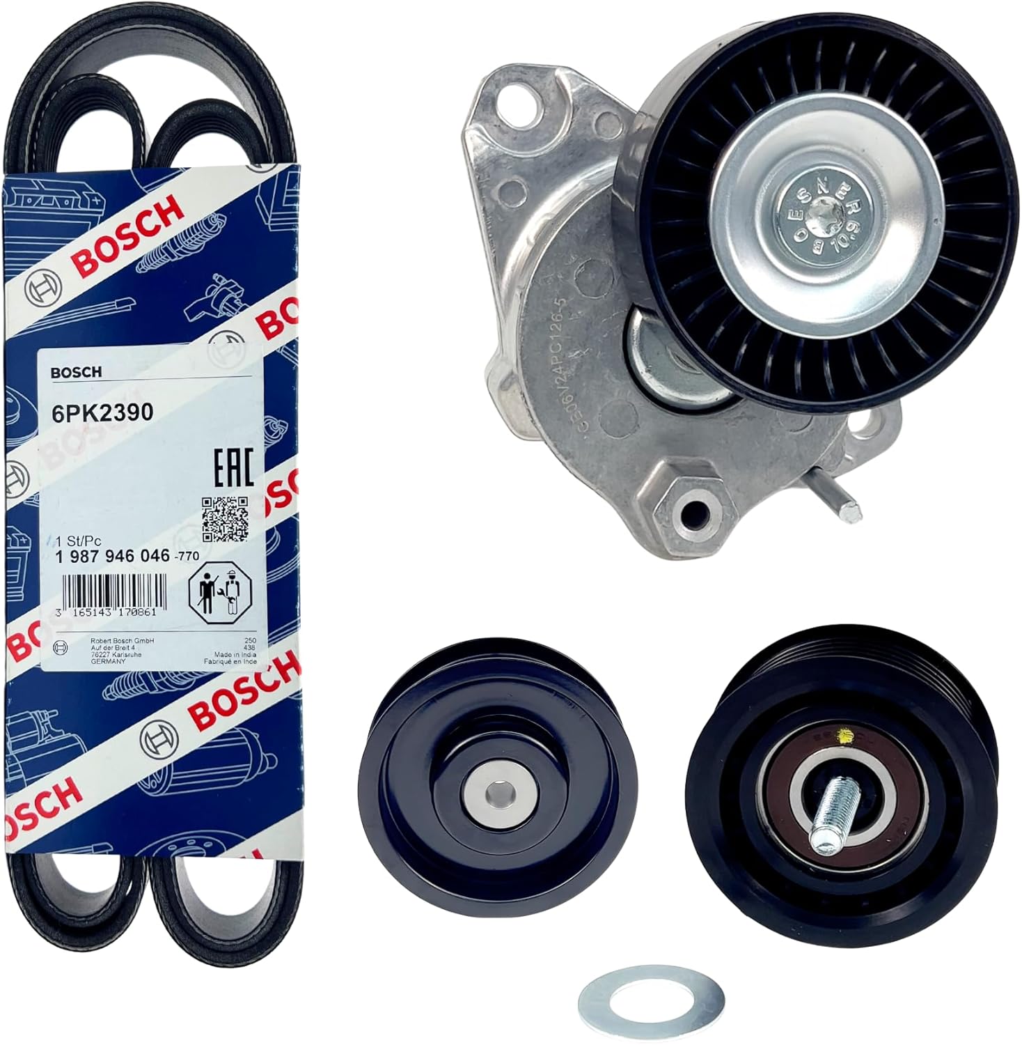 Drive Belt Kit w/Tensioner Assembly & 2 Idler Pulleys for Mercedes C300 (08-12)