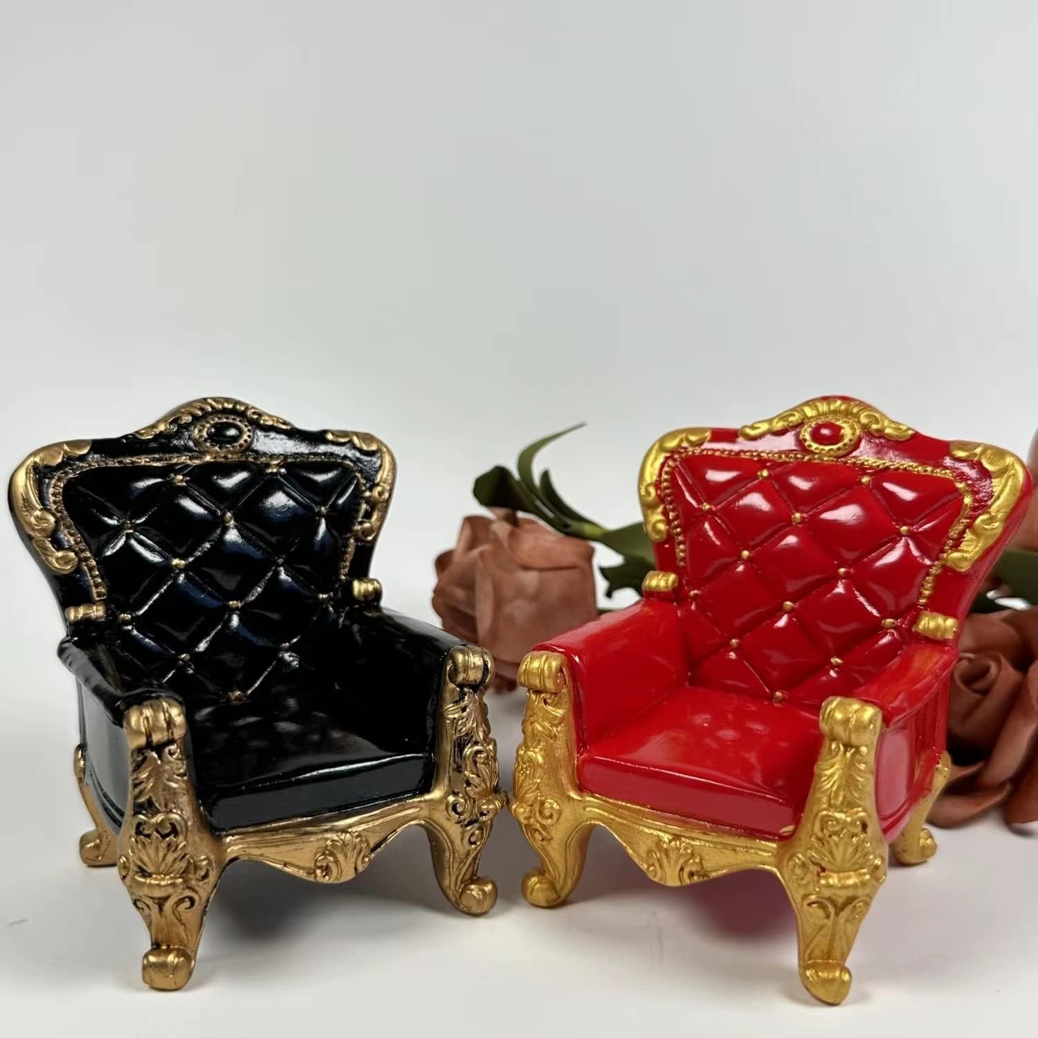 1:12 Miniature Mini House Furniture Court Red Resin PU Leather Carved Sofa for Miniature House Accessories Furniture Decoration Birthday (Black)