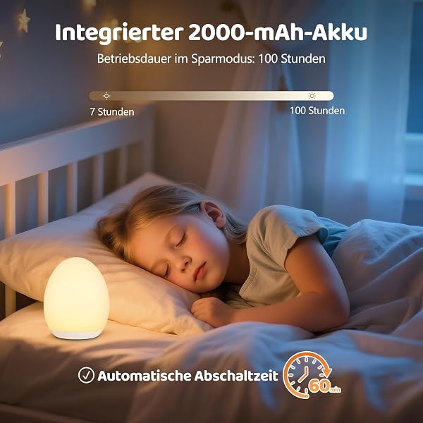 MediAcous Nachtlicht, Nachtlampe, Nachtlicht Kinder/Baby Mit 8 Farbe & Stilllicht Dimmbar, USB LED Nachtlicht Mit 1H Timer & Touch, Dekoration Für Baby- & kleinkinderzimmer Night Light (Weiß) - 5