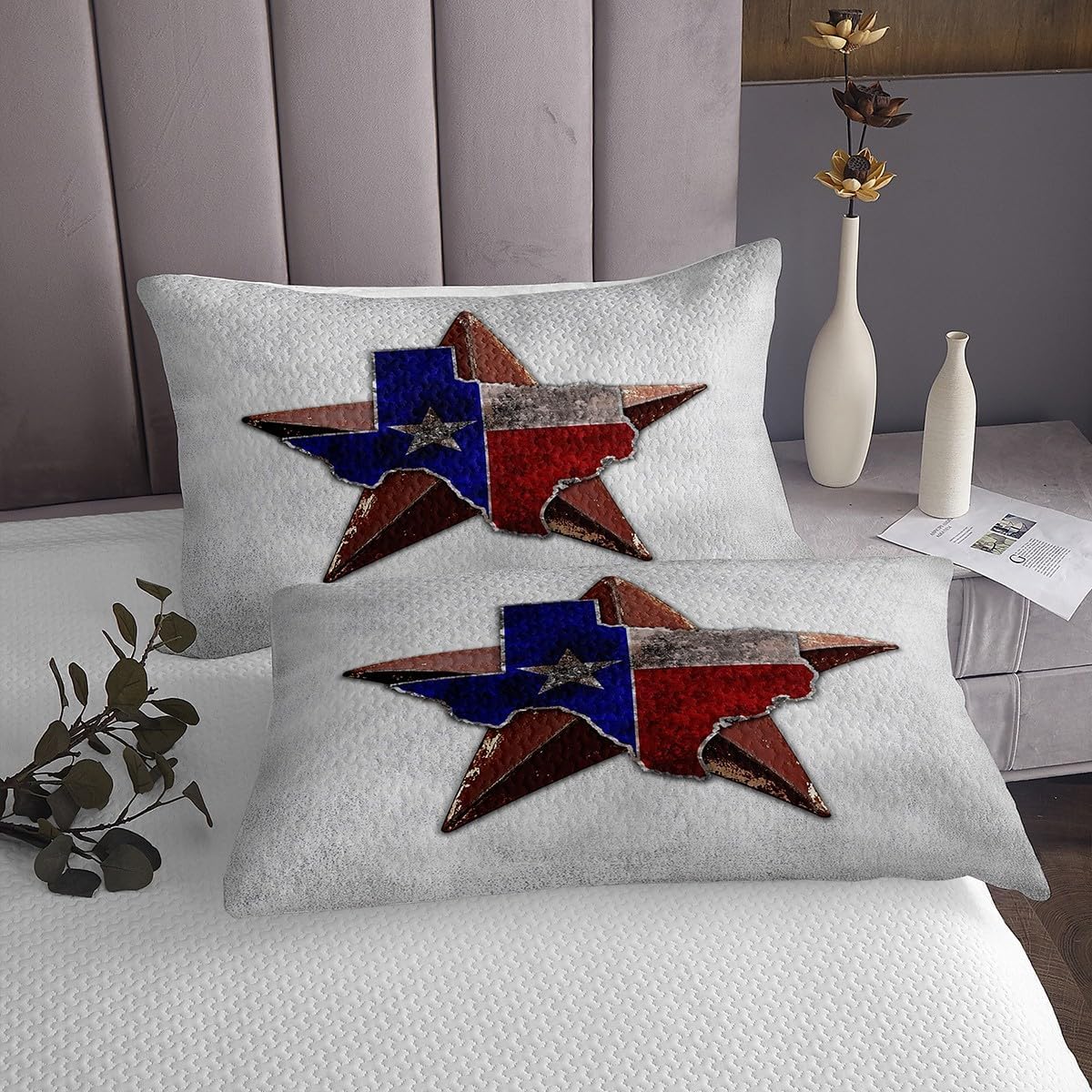 Erosebridal Western Coverlet Queen Size Texas State Flag Bedding Set, Texas Stars Bedspread Set Grey Grunge Quilt Set, Vintage American Flag Bed Set Rustic Farmhouse Decor 3pcs Soft