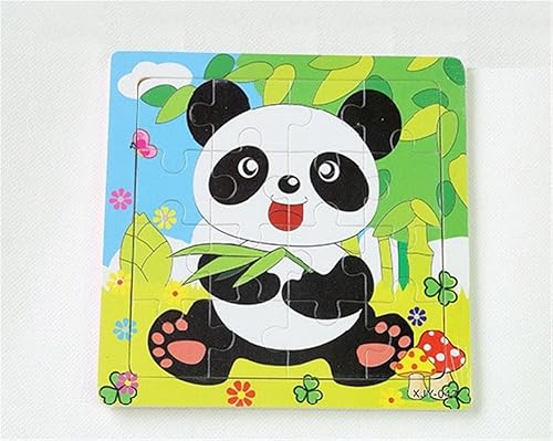 Miniatura 6 de PROW Rompecabezas de madera de 16 piezas para niños pequeños, rompecabezas cuadrado, elefante, panda, cachorro, cordero, barco, tren, avión de