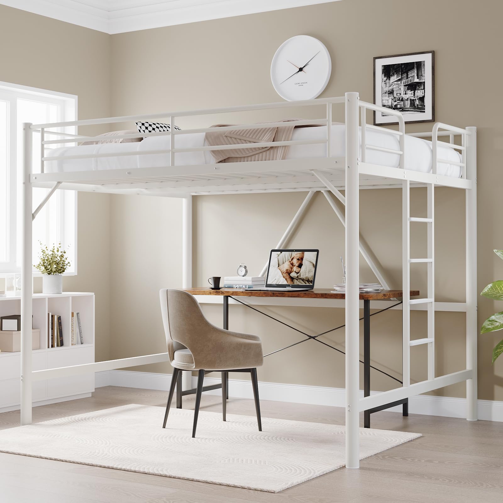 VINGLI Queen Loft Bed with Flat Rungs