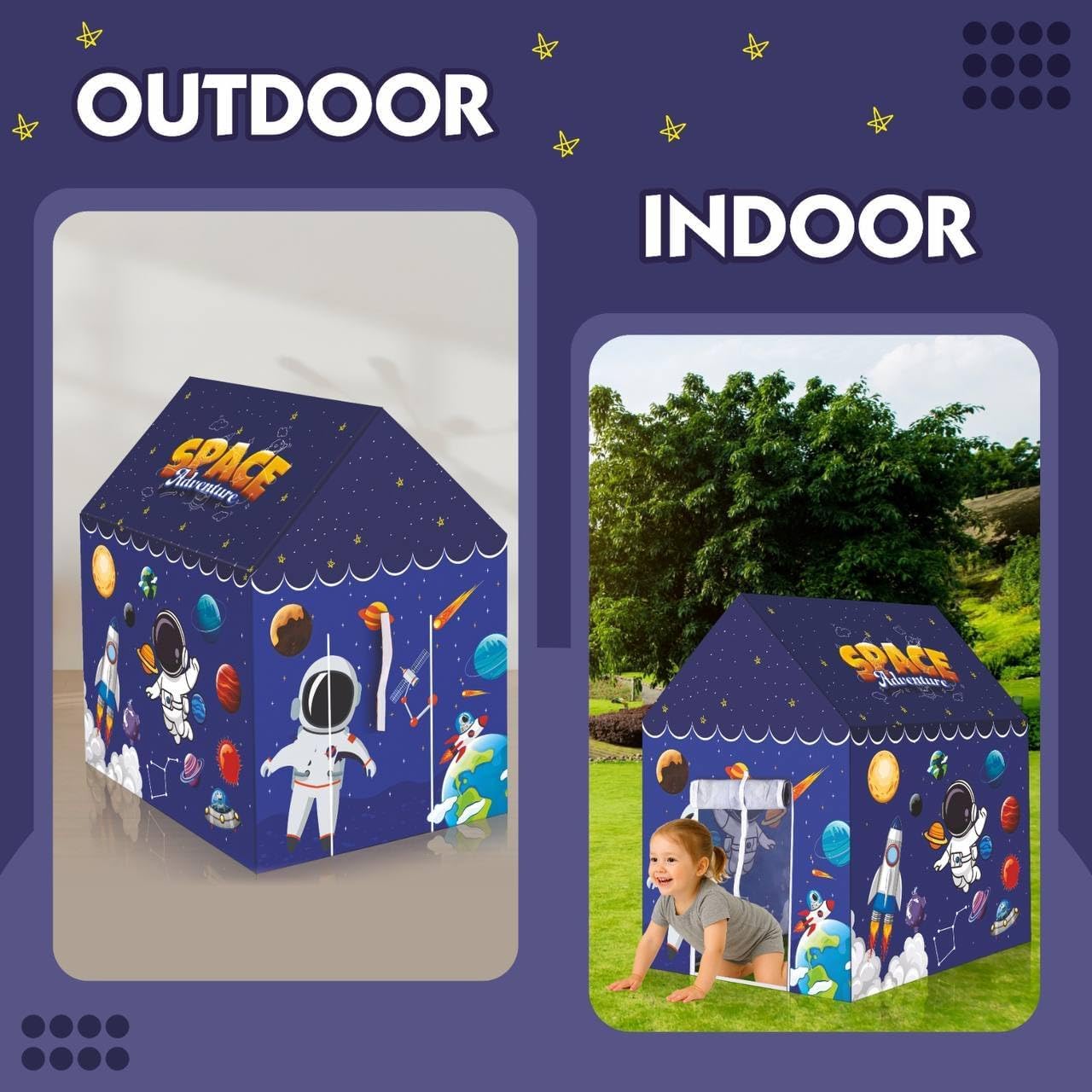 ZIPRON Play Tent House for Kids 2 to 8 Years Boys Girls Foldable Lightweight Indoor Outdoor Children Toy Tent Colorful Kids Playhouse for Home Birthday Gift (Space Theme Play Tent House) 3