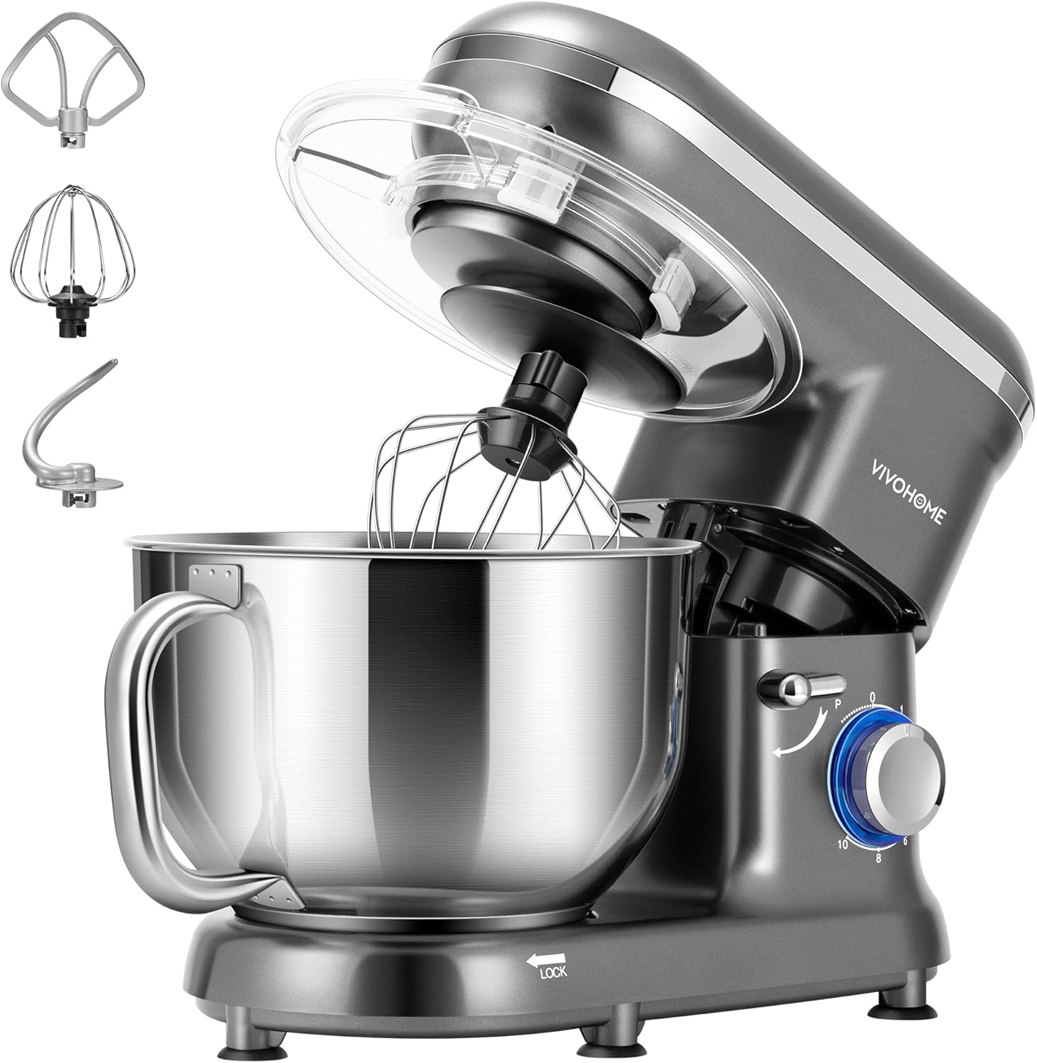 VIVOHOME 660W 6 Quart Tilt-Head Stand Mixer - 10 Speeds, Dough Hook, Beater, Whisk & Egg Separator, Gray Kitchen Mixer