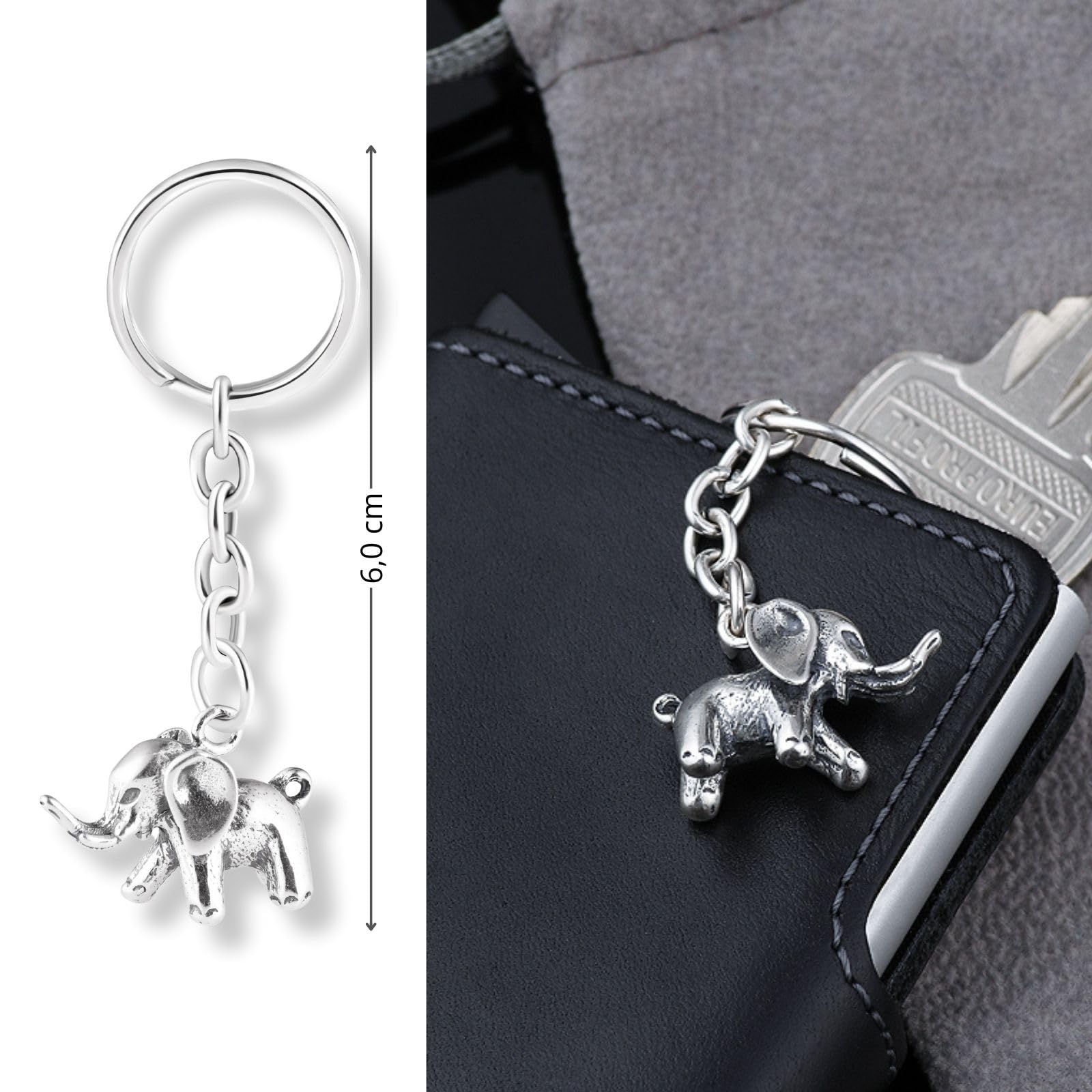 Herren Schlüsselanhänger Elefant Aus 925 Sterling Silber Oxidiert