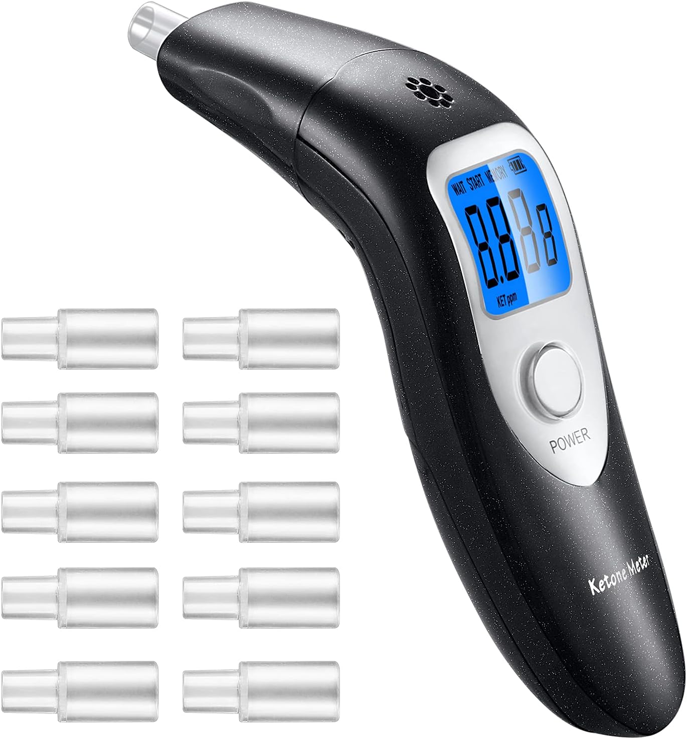 Portable Ketone Meter, Professional Digital Ketone Breath Analyzer Tracing Ketosis Status with 10 Mouthpieces for Personal Use