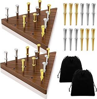 Estune 2 Set 4.3 Inch Walnut Wooden Triangle Peg Game Portable Board with Storage Bag Classical Peg Triangular Game for Adults Family Friends Home Winter Holiday Christmas Party