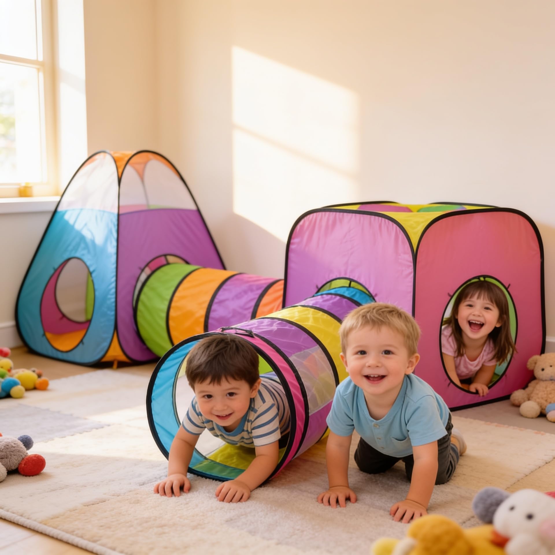 Pop Up Jouer Tente avec Tunnel, Balle Pit pour Enfants, Garçons, Filles, Bébés - Playhouse Intérieur/Extérieur 4 en 1