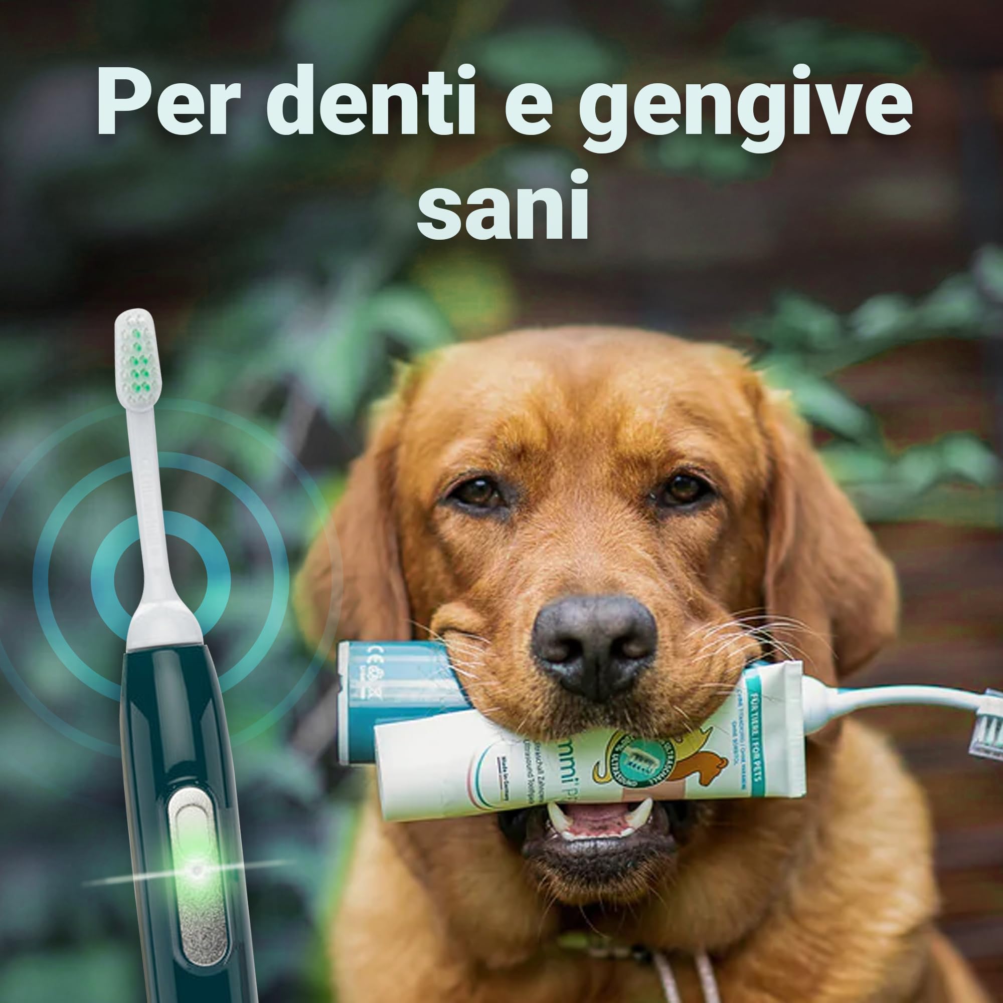 emmi-pet PRO Spazzolino da denti ad ultrasuoni per cani – Spazzolino da denti per cani e gatti senza strofinare con 96 milioni di vibrazioni, durata della batteria 12 giorni – contro l'infiammazione