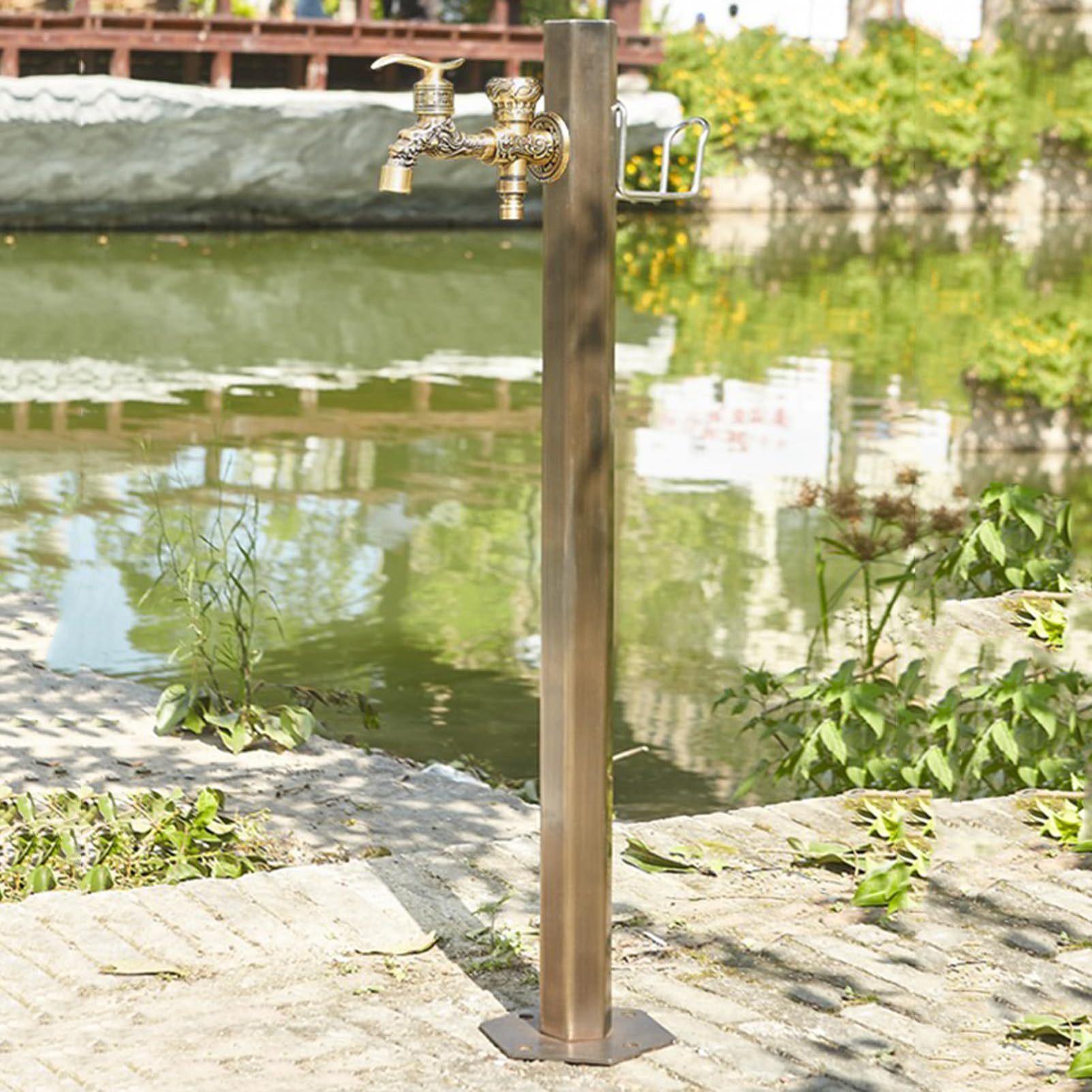 ZYCHSJXA Freestanding Garden Water Column with Copper Faucet Decorative Fountain Dispenser for Antifreeze Irrigation Hose Stand & Hydrant Function Easy Washing