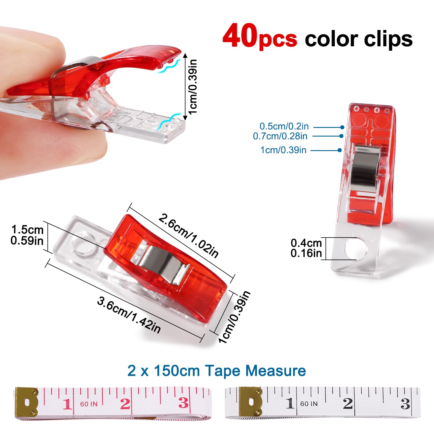 VooGenzek 40 PCS 3.6x1x1.5 cm Sewing Clips, Plastic Quilting Crafting Clips, Fabric Clips, Wonder Clips, Patchwork Clips - Image 2