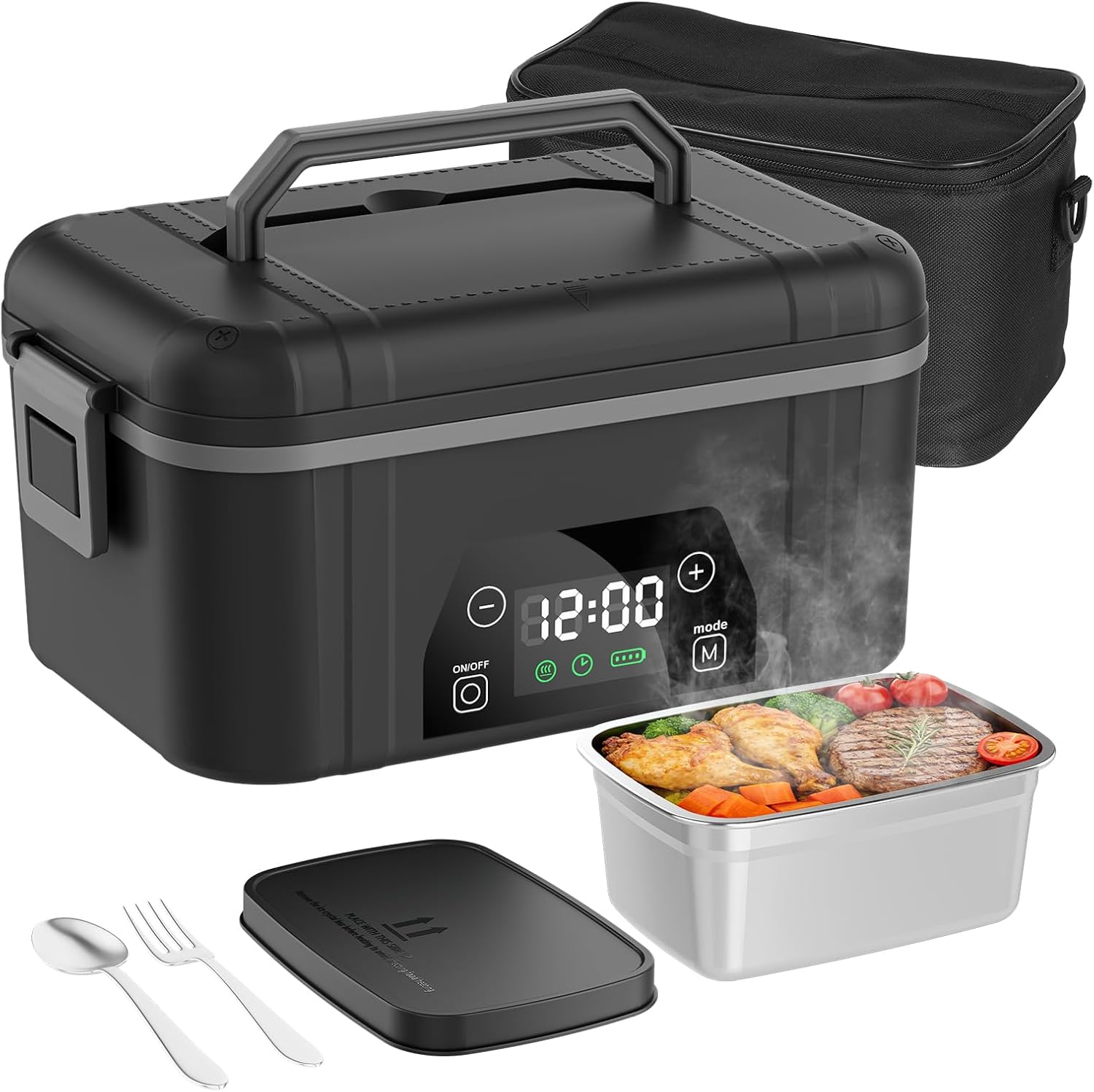 Cordless Electric Lunch Box for Adults, 5.5 Cups Rechargeable Self Heating Lunch Box-Automatic Heating, Food Warmer with Memory Function & Automatic Keep Warm(Black)