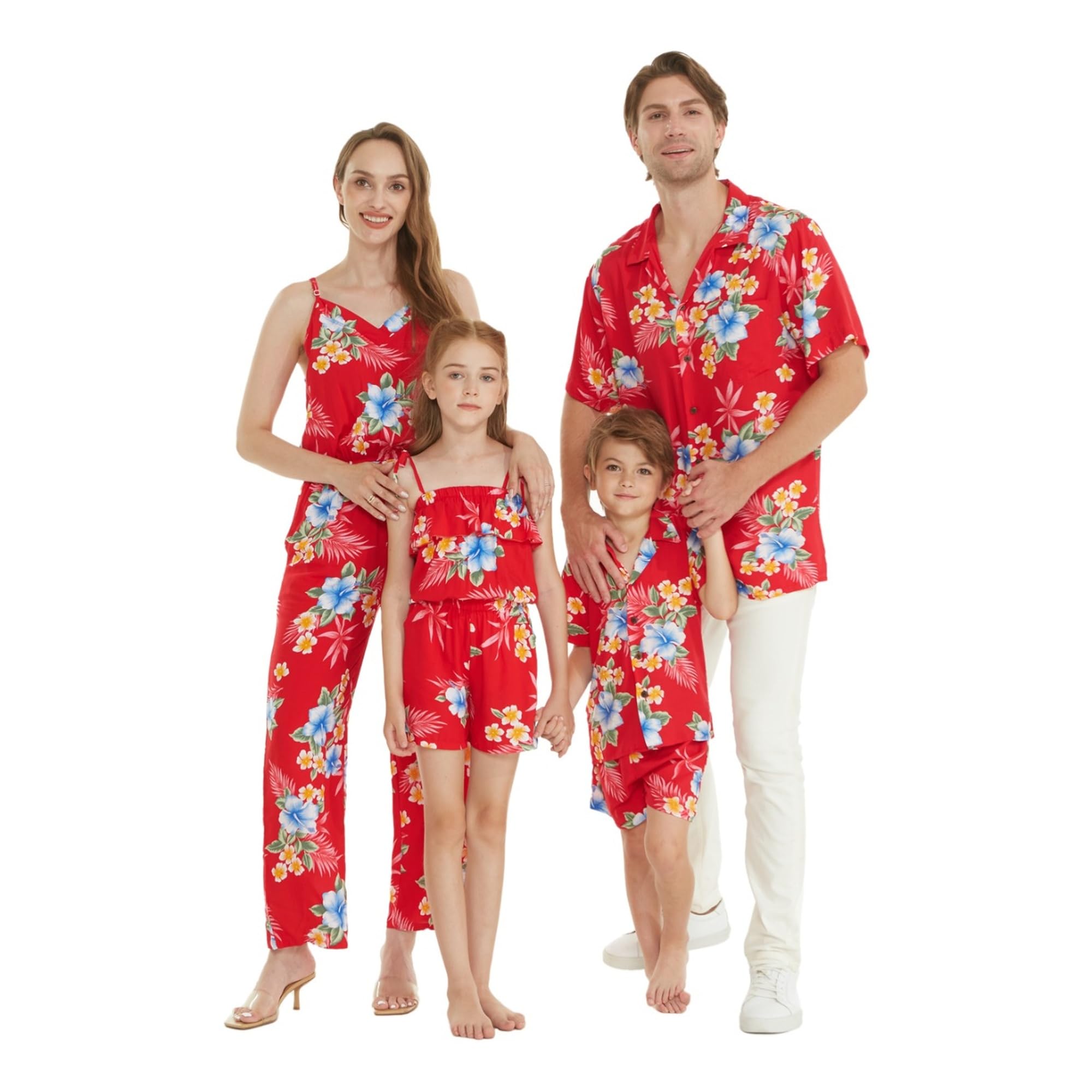 Matchable Family Hawaiian Luau Men Women Girl Boy Clothes in Hibiscus Red