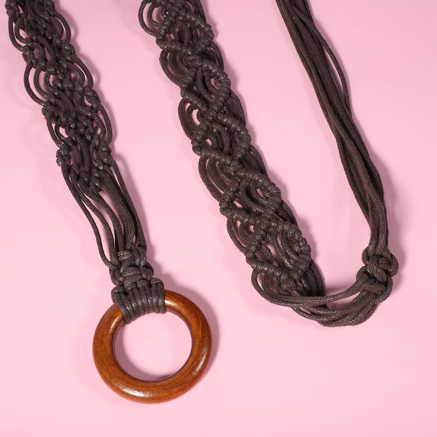 Boho Braid Belt for Women Brown Woven Belt with Ring Clasp Beaded Braided Rope Tie Belts for Bohemian Woven Waist Belts for Dress - Image 7