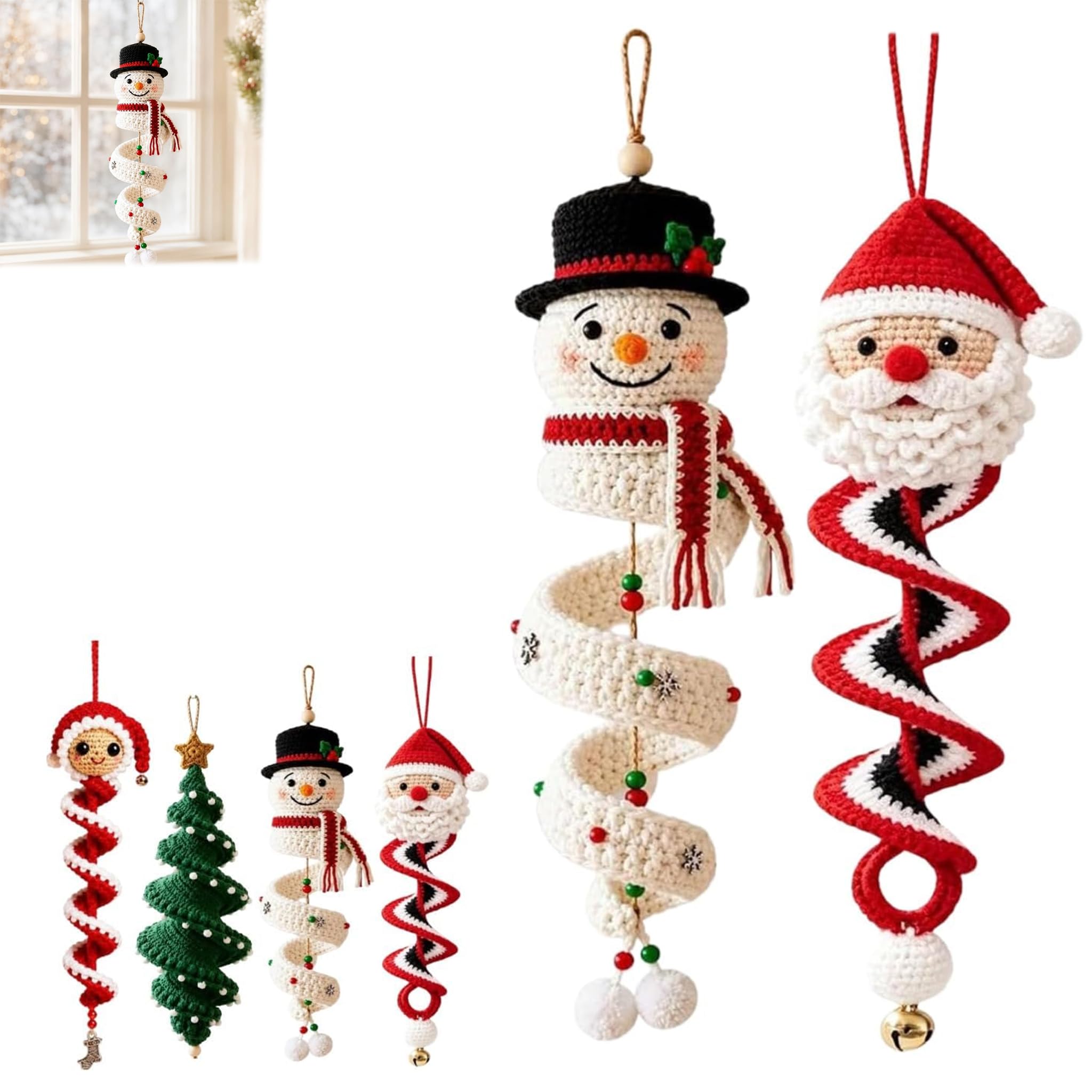 Crochet Snowman Spiral Ornament DIY Kit with Snowflakes and Beads (A+B)