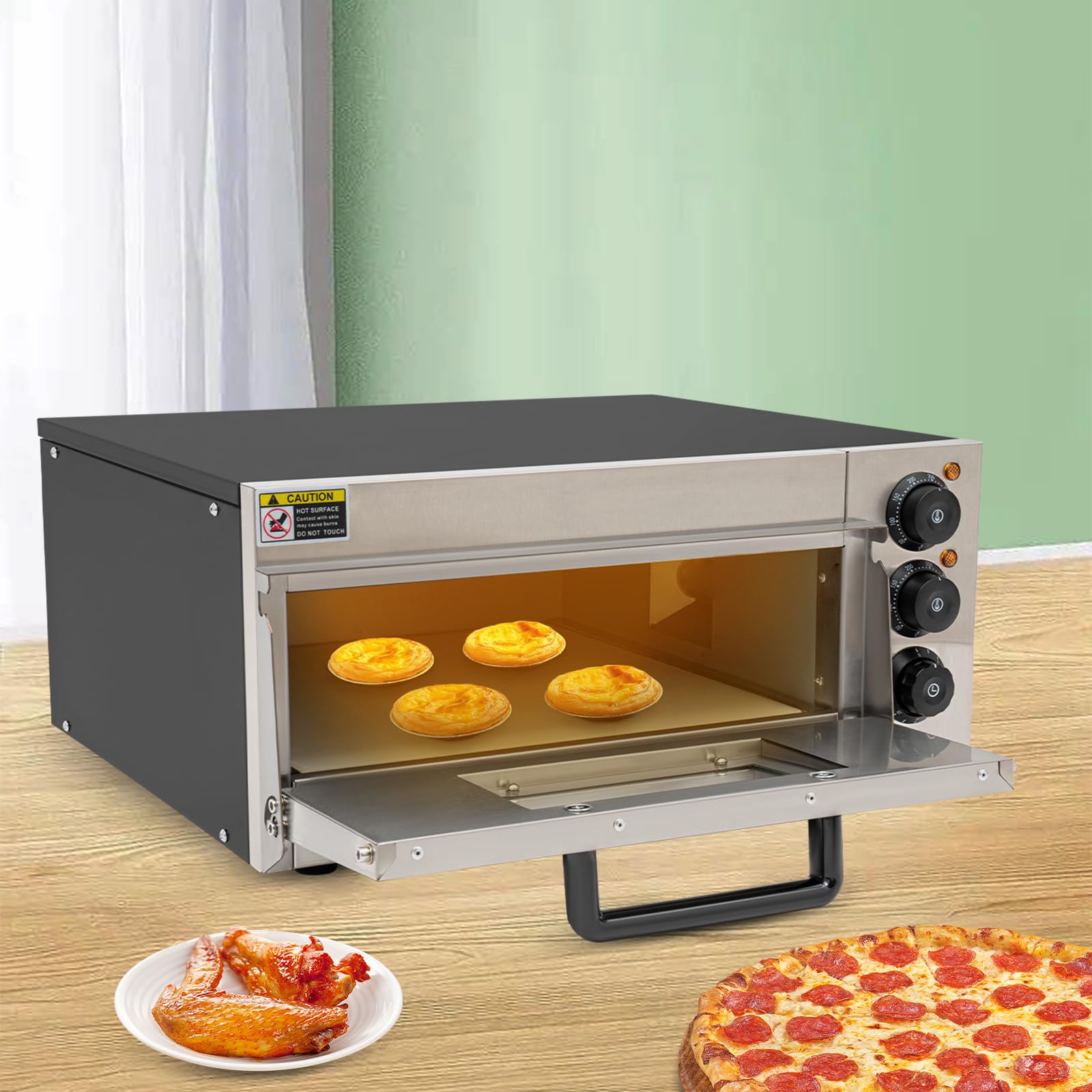 Treliamd Commercial Pizza Oven, 2000W Pizza Oven Countertop Stainless Steel, 110V Electric Pizza Snack Oven Deluxe Pizza and Multipurpose Oven for Restaurant Home Pizza Pretzels Baked, Black