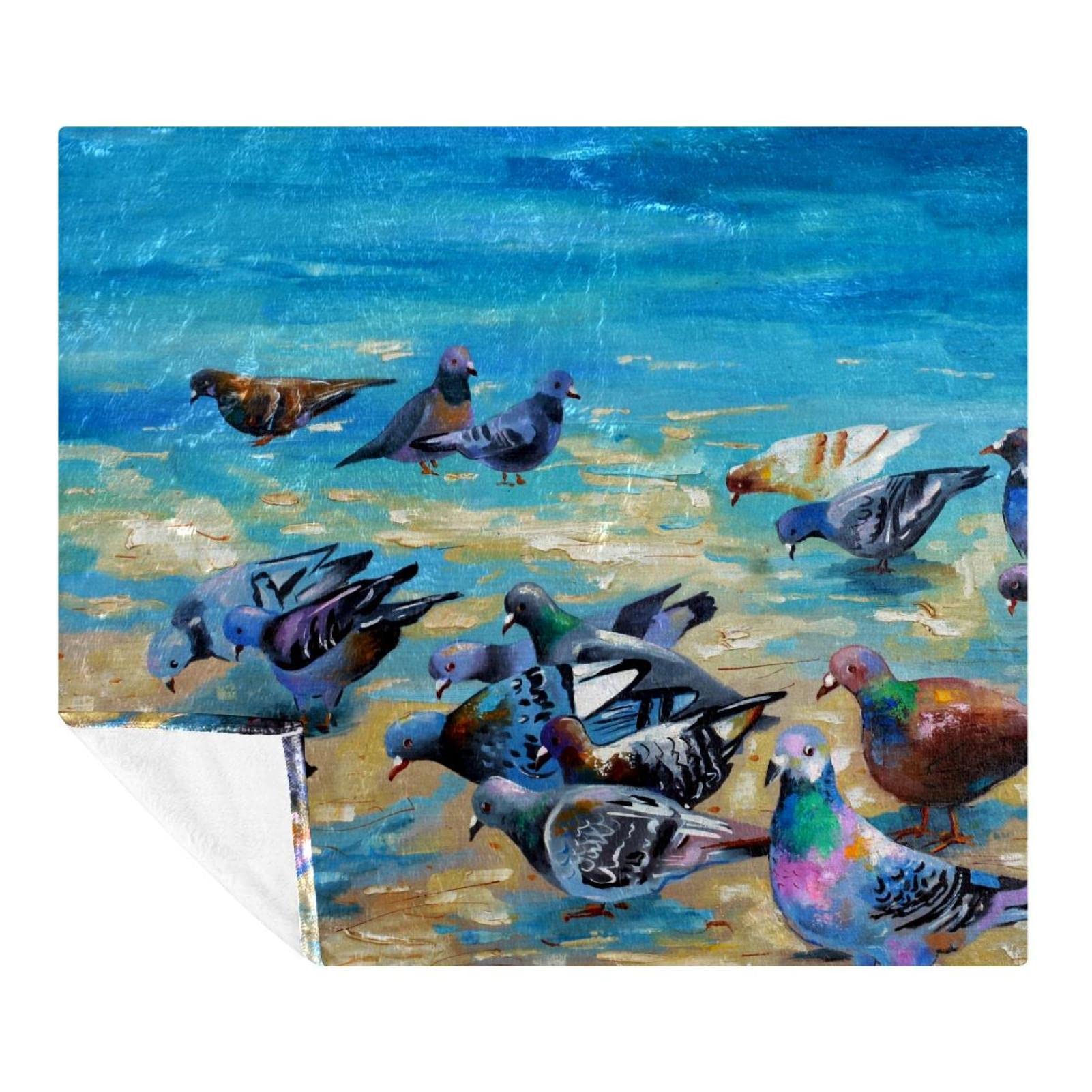 Couverture douce beach pigeons pour canapé lit et voyage en famille
