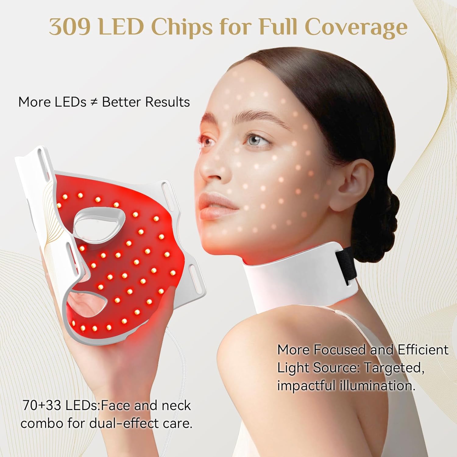 FOLOKE LED Light Therapy Mask Skin Care, 103 3-in-1 Fusion LED Beads, LEDs face mask & neck mask Infrared Red - Wavelength for Home Use, Advanced Skincare Made Easy (clear)