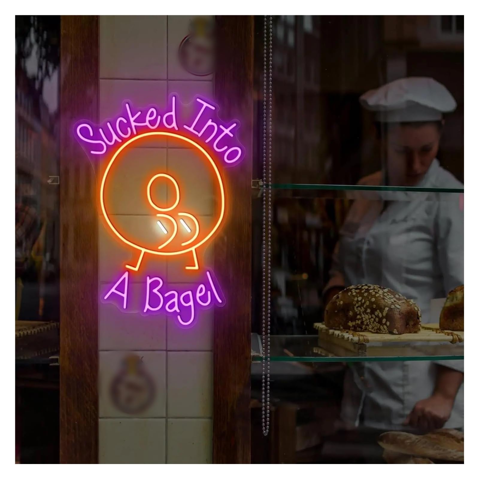 Scritta luminosa Insegna Luminosa Al Neon A Sucked Into A Bagel Per Decorazioni Murali, Bar, Cucine, Ristoranti, Feste Per Gli Amanti Dei Bagel, 40х29cm