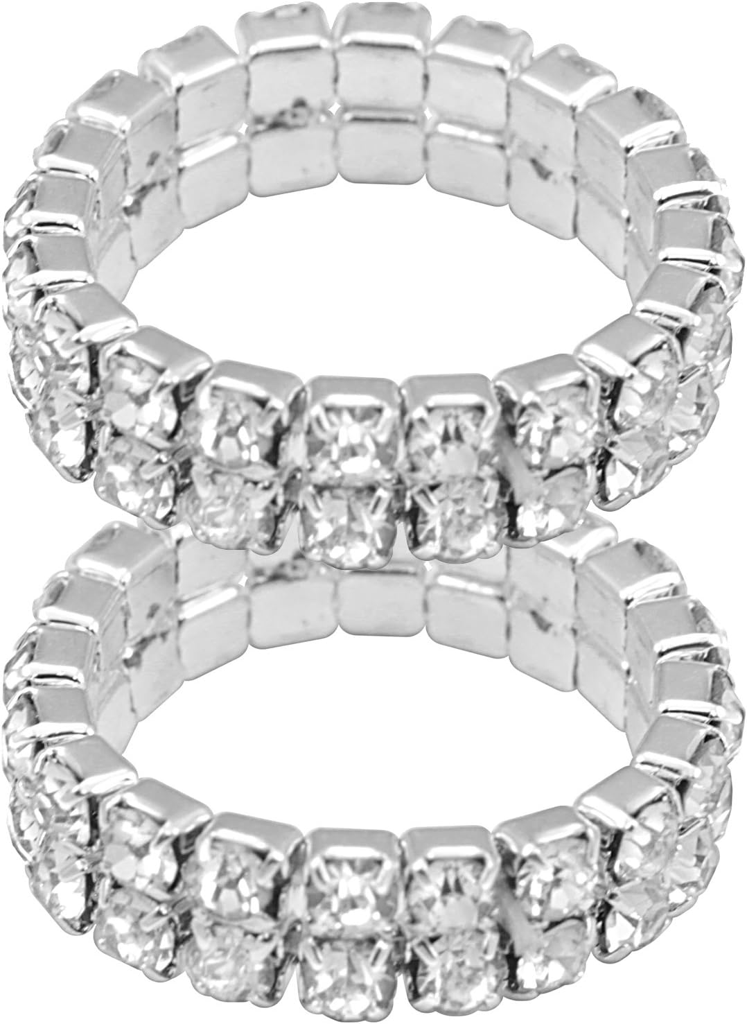 Body Piercing Jewelry Pair of Two Row Rhinestone Stretch Toe Rings-Silver Stretch Toe Ring