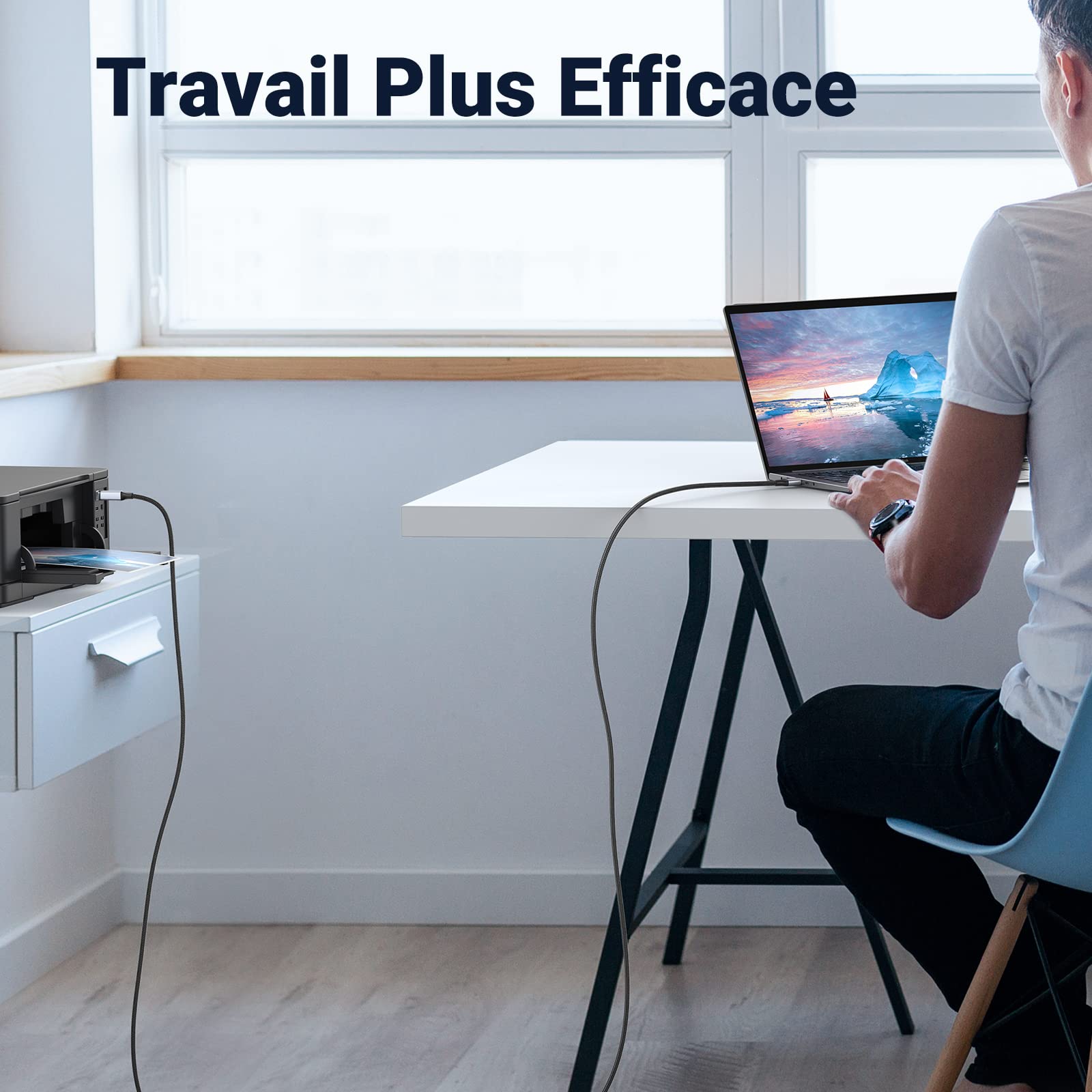 UGREEN Câble Imprimante USB 2.0 A vers B Nylon Tressé 2M