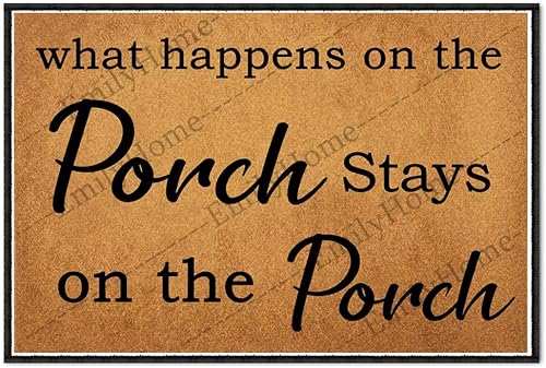ZUYOENCO Tapetes personalizados de bienvenida de verano al aire libre divertidos, lo que sucede en el porche, se queda en el porche, tapete