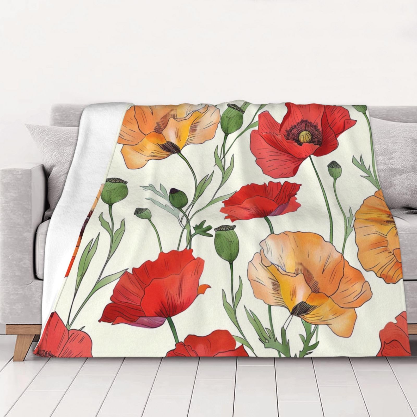 Couverture flanelle coquelicot 200x150 cm anti-froid pour canapé et lit