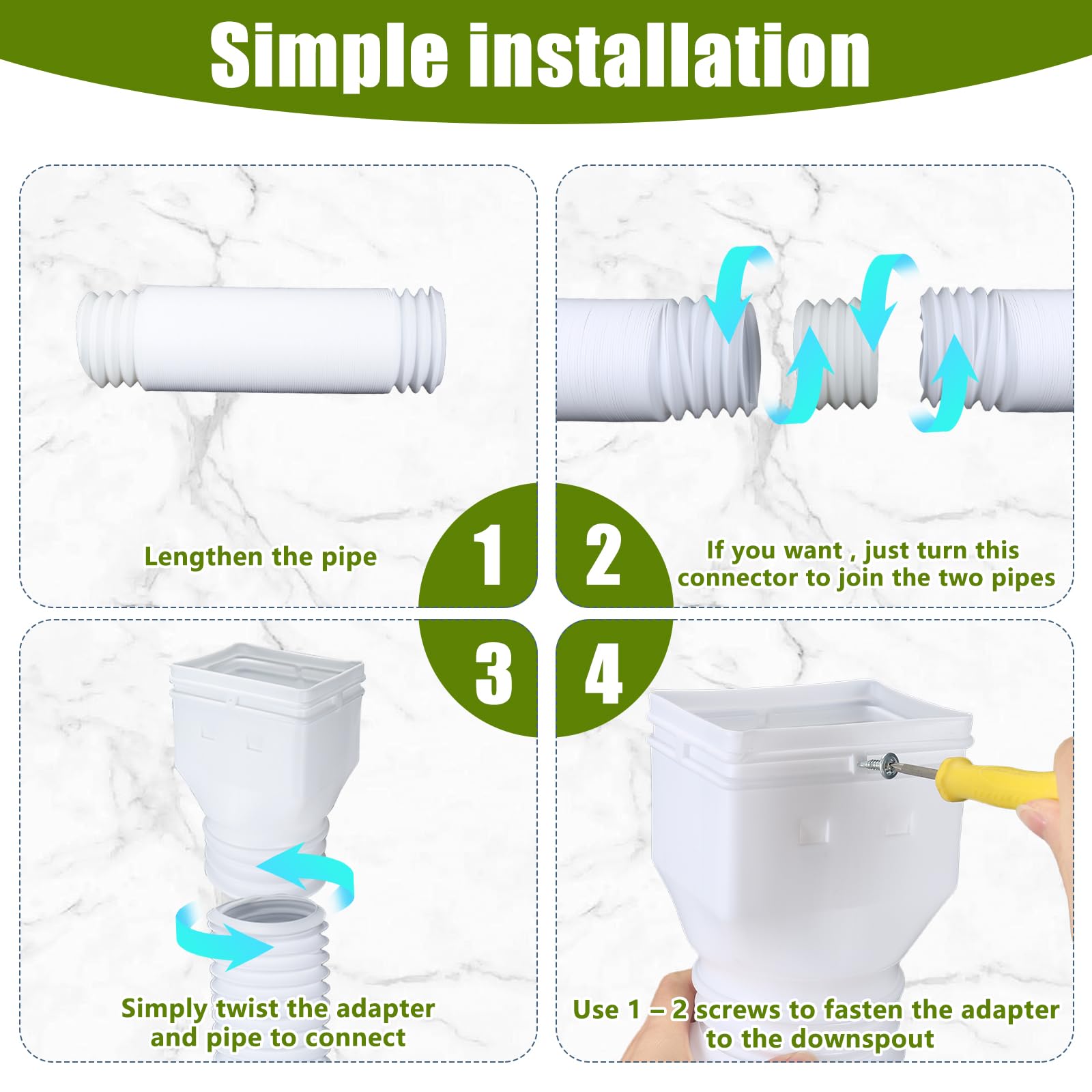 2 Pack downspout extension, White Gutter Downspout Extensions from 20-68 Inches, gutter extension，downspout diverter，with Mounting Screws for Down spout Drain Extension. - 4