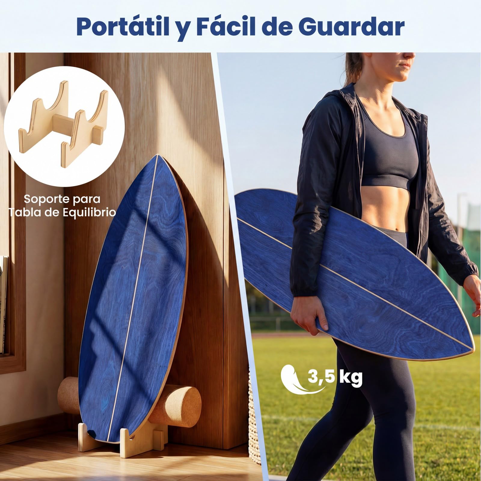 COSTWAY Tabla Equilibrio para Adultos, Balance Board de Madera con Rodillo de Corcho, Estante de Almacenamiento, Tabla Equilibrio Surf Rehabilitación Yoga y Pilates