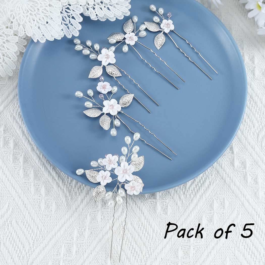 Amazon.com : Unicra Flower Bride Wedding Hair Pins Silver Bridal 
