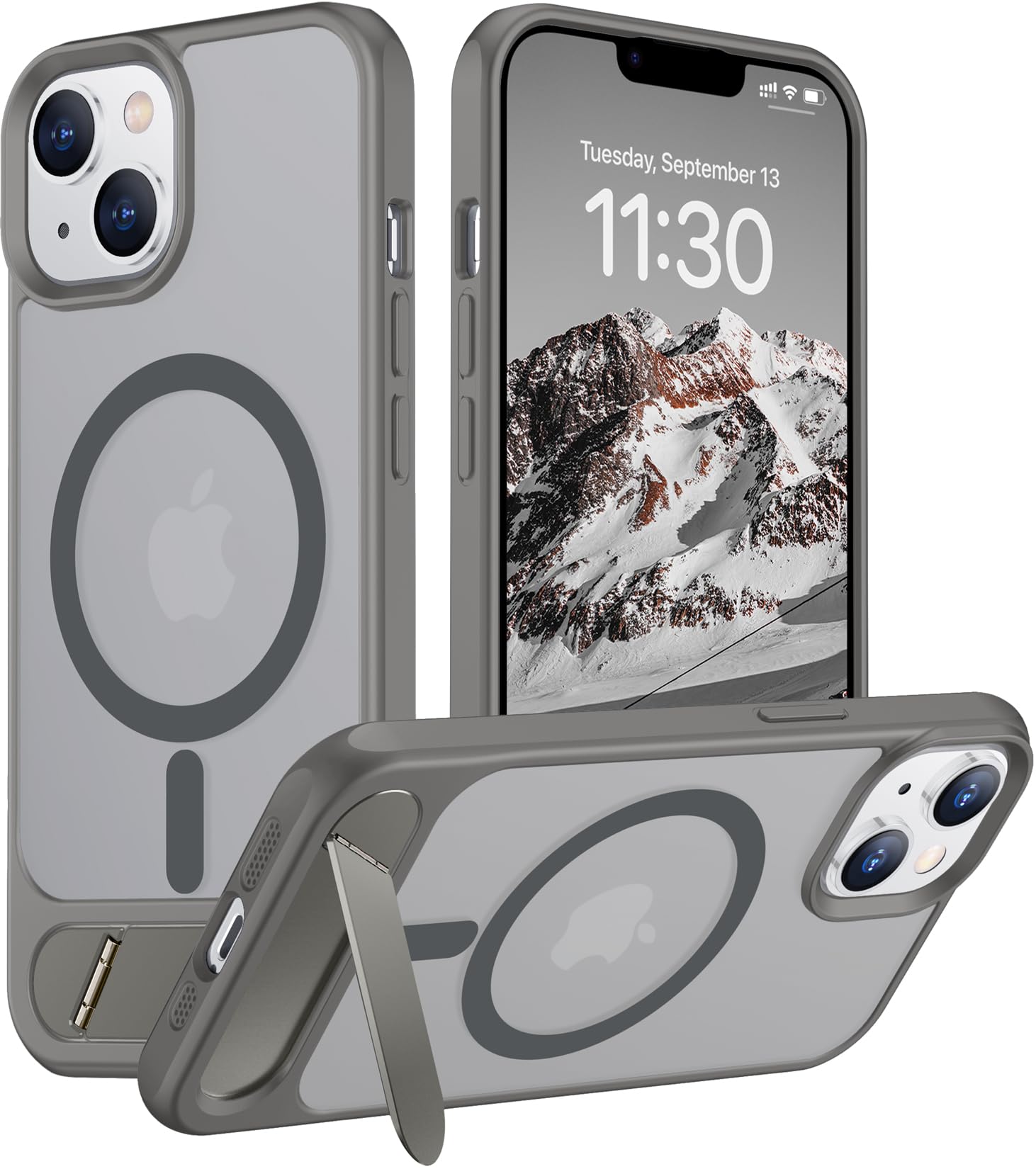 Temdan Magnetic Compatible with iPhone 14 Case/iPhone 13 Case,[Built-in Invisible Kickstand][Compatible with MagSafe][Military Grade Shockproof] Slim Translucent Matte Phone Case for iPhone 14/13 6.1"