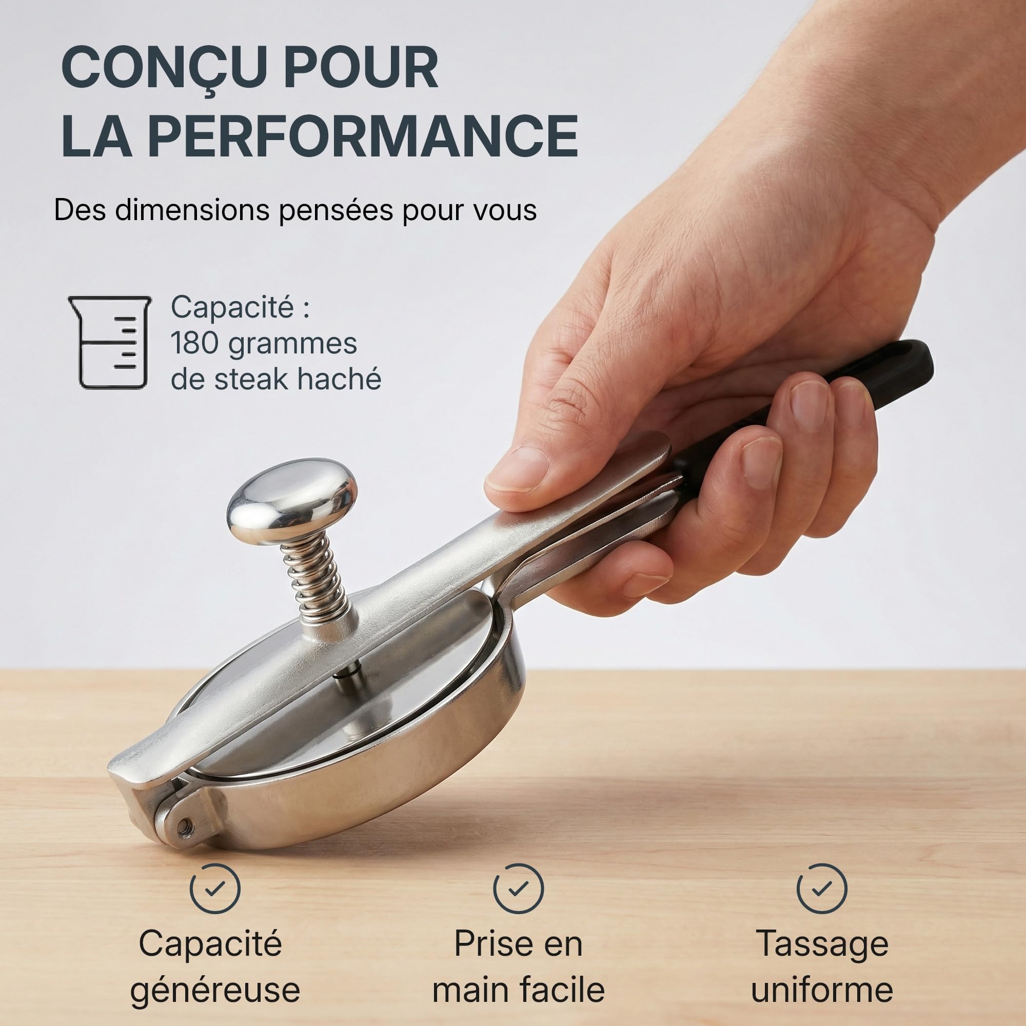 Reconstitueur à Steak Ovale en Inox 172 ml Gris Spécial Boucher pour Hamburger