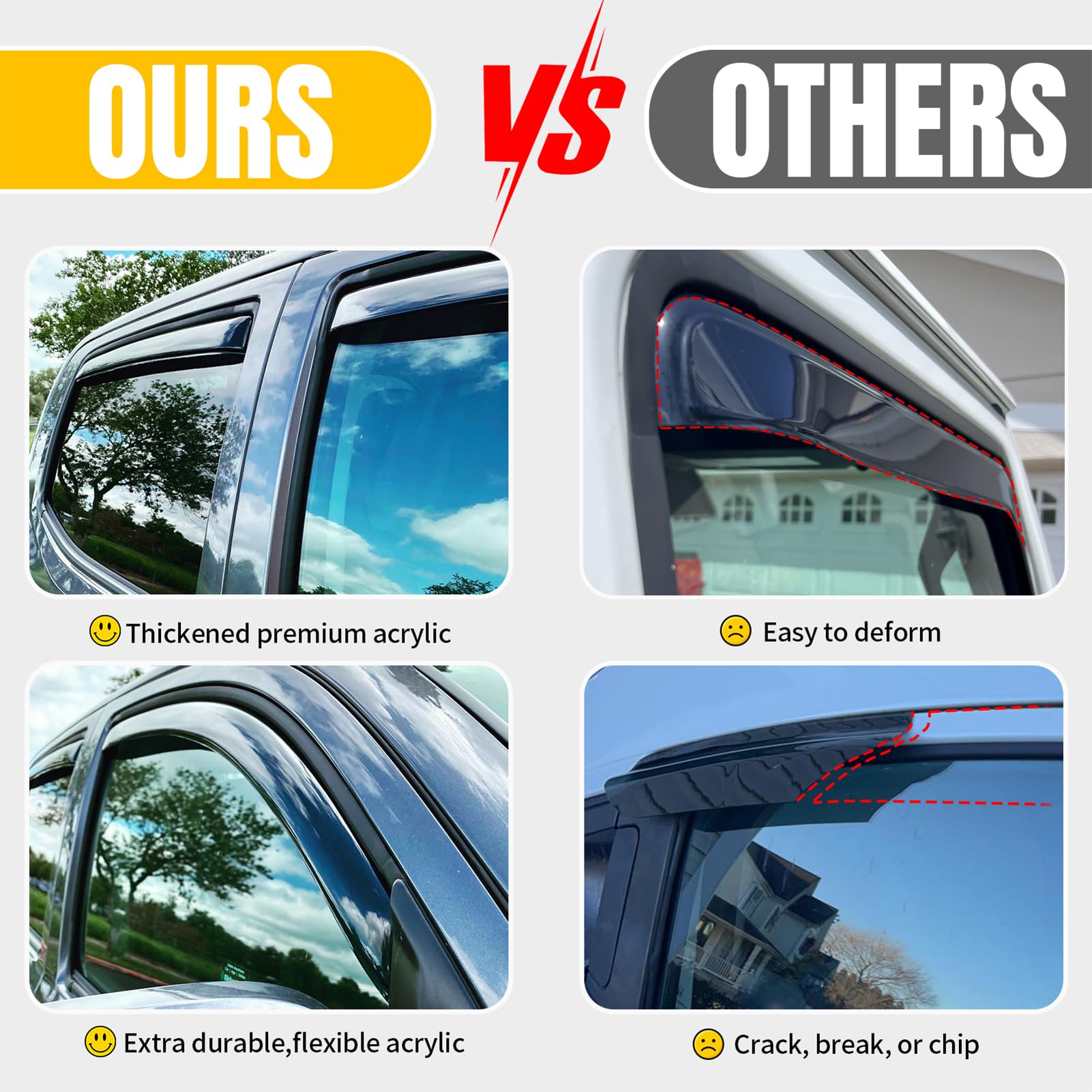 in-Channel Rain Guards for 2001-2007 Chevy Silverado & GMC Sierra 1500/2500/ 3500 Crew Cab, Window Visors Vent Deflector Shade Smoke for 02-06 Chevy Suburban/GMC Yukon XL/Escalade EXT/Avalanche — view 4