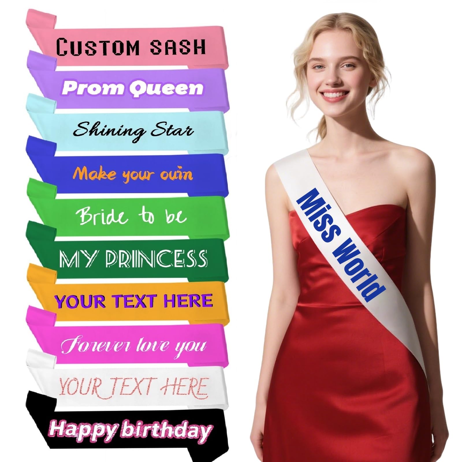 Personalised Sash for Birthday Graduation Party, Custom Sash with Text Logo, Make Your Own Sash, Custom Sashes for Women Men, Customizable Sashes for Pageants Wedding Bachelorette (Style 1)