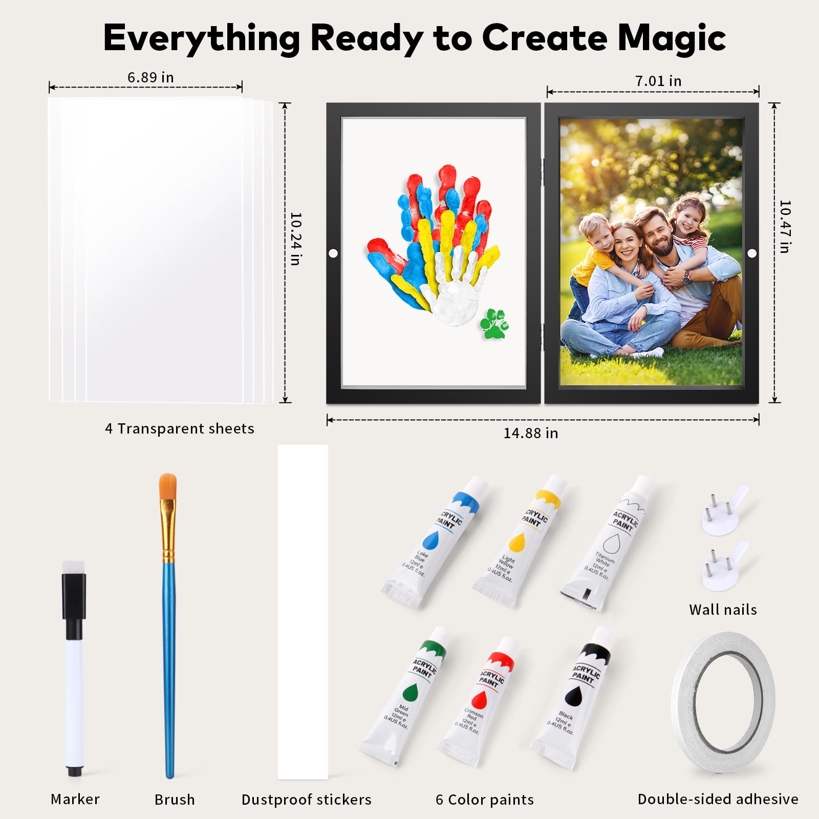 Crenze Family Handprint Kit, DIY Craft Keepsake Photo Frame, Hand Print Ornament Kits - Image 3