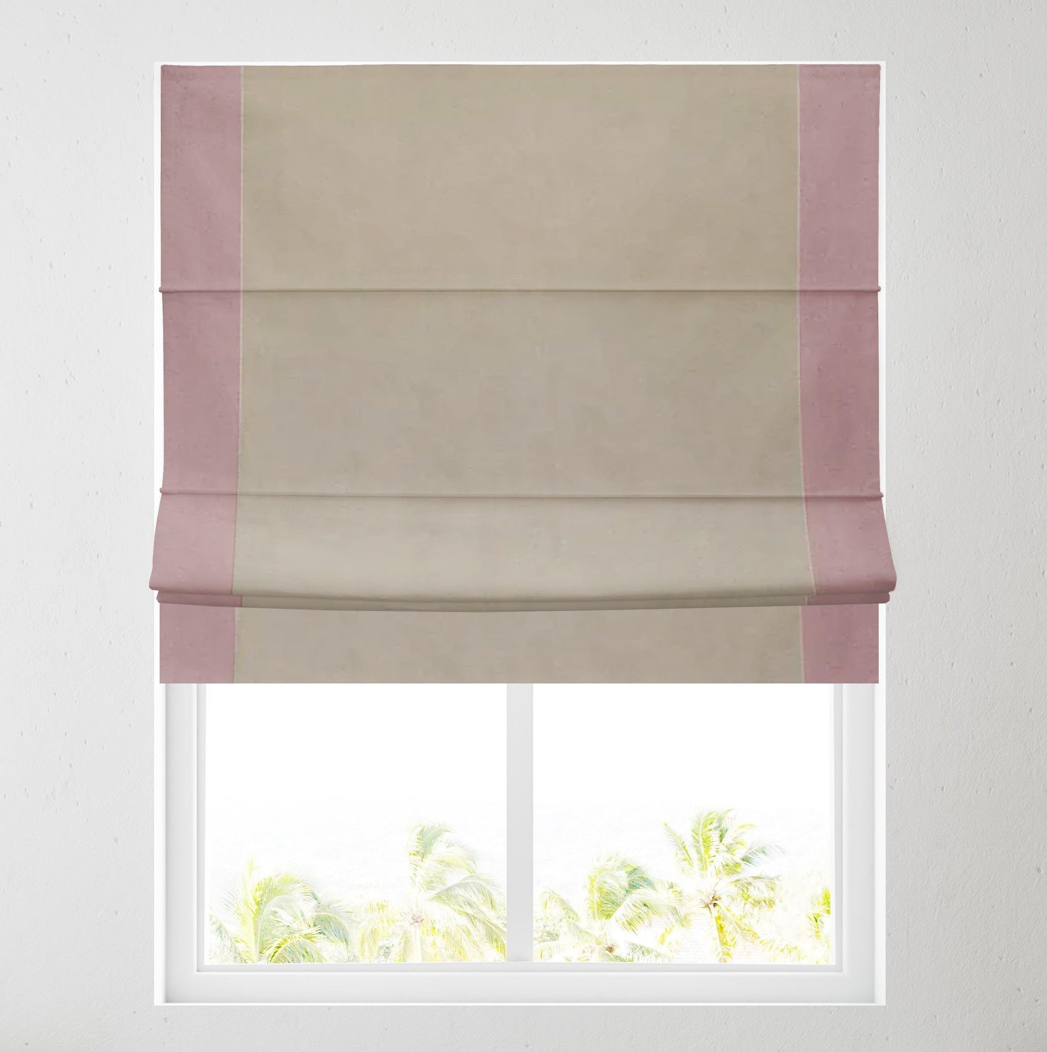 Barnes Blinds And Interiors Blush Pink Soft Textured Ara Bordered Roman Blinds - Durable Fittings Easy Fit (Natural/Blush 61Cm)