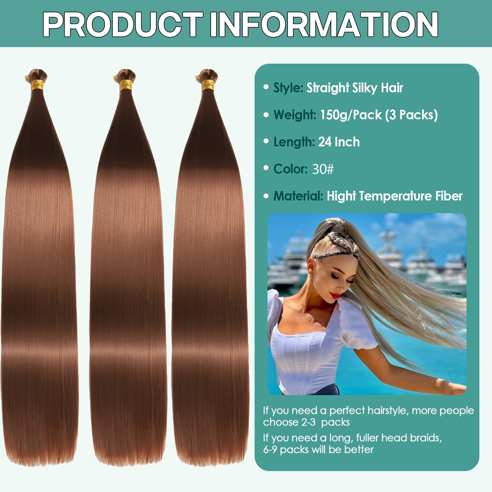 Locescsoc 24 Inch Bone Straight Braiding Hair 150g 3 Packs Straight Hair Extensions, Ariel Straight Hair Bundles - Image 2