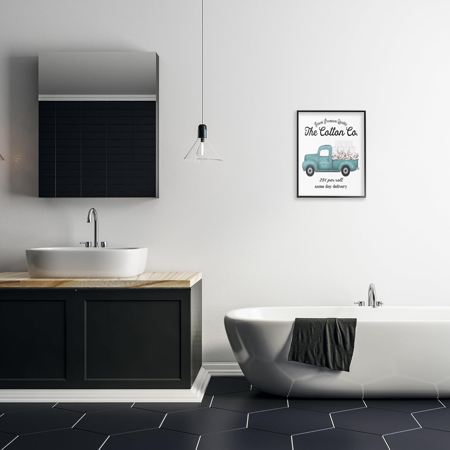 Stupell Industries 'Toilet Paper Cotton Delivery Truck', Framed Giclee Art, Black, 16 x 20 Inches, Easy to Hang and Sturdy, Made in USA, by Lettered and Lined