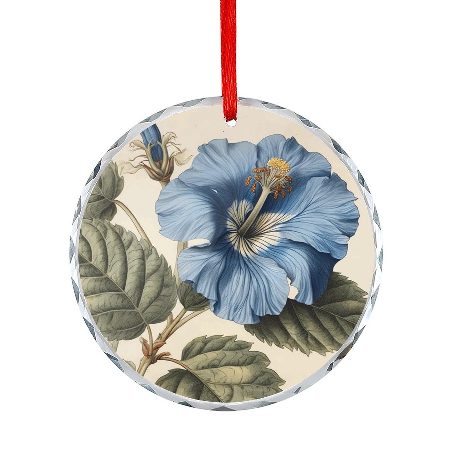 Btcowzrv Style Hibiscus Flower Art Round Ornament Hanging Pendant Decor