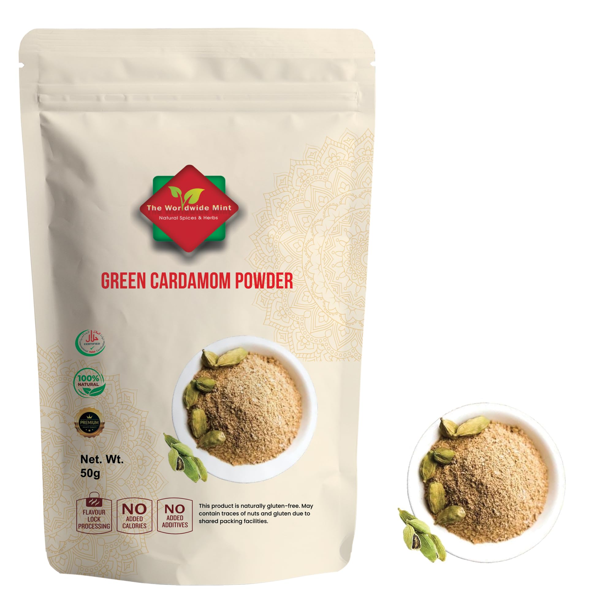 Green Cardamom Powder l Ground Green Cardamom l Vegan Green Cardamom Powder |Hari Elaichi Powder l 100% Natural l Premium Quality l Vegan l No Additives |No Preservatives| Gluten Free| (50G)