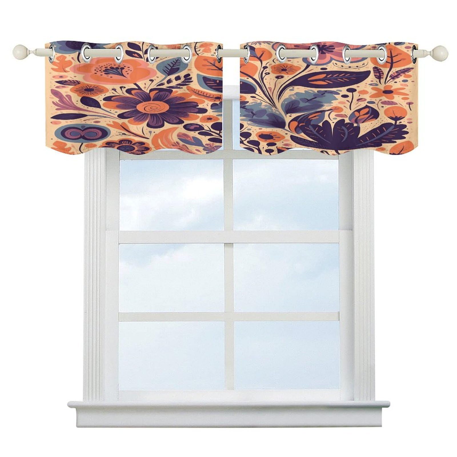 Fekiloot Style Orange And Purple Flowers Short Curtains Valance Curtain