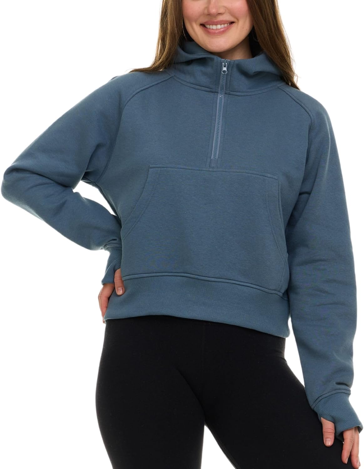 Womens Half Zip Hoodie - Fleece Cropped Sweatshirt for Women, Quarter Zip Up Pullover - Image 6