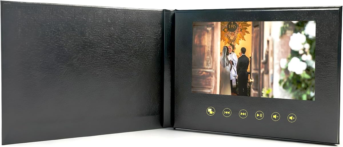Sourcingbay 7-Inch Video Greeting Card, 4GB, Black Leather-Textured Paper